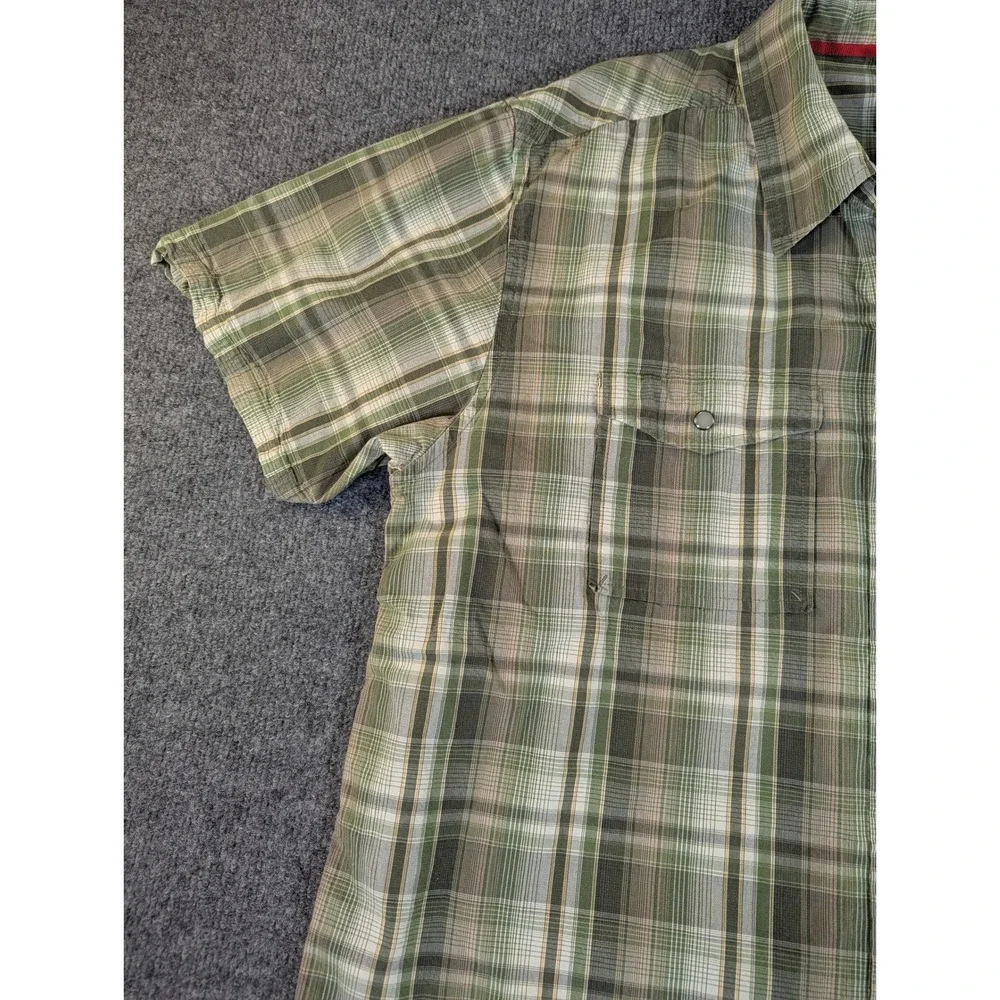 The North Face Mens XL Green‎ Plaid Snap Front Short Sleeve Cotton Shirt 2442
